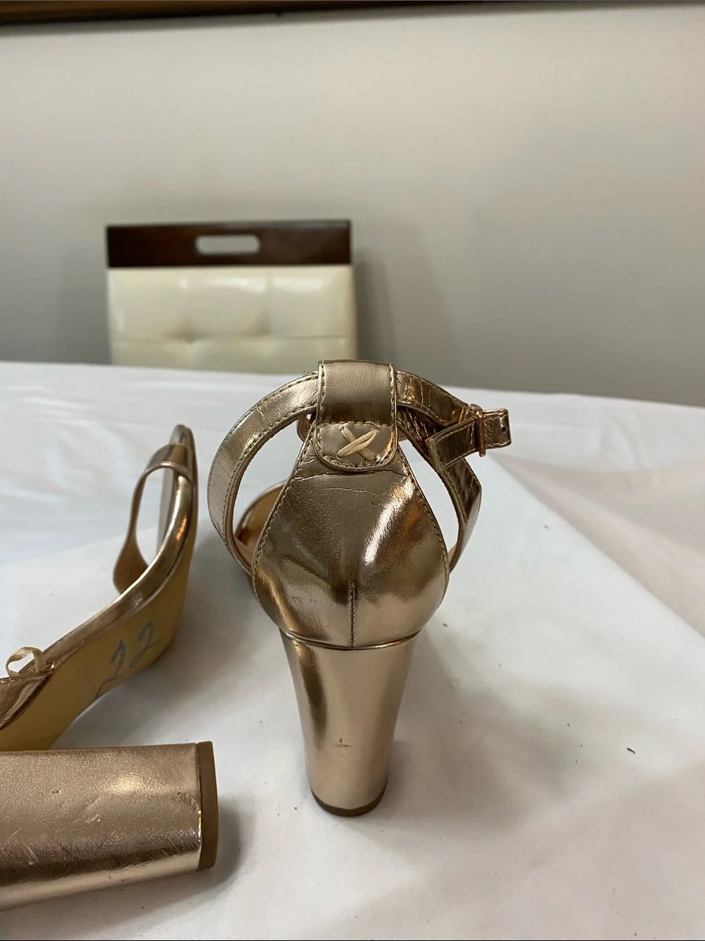 Madden Girl Metallic Gold Strappy Ankle‑Strap Heels